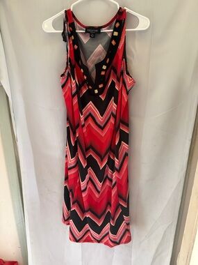 Perceptions Red & Black Chevron Stud V-Neck Dress